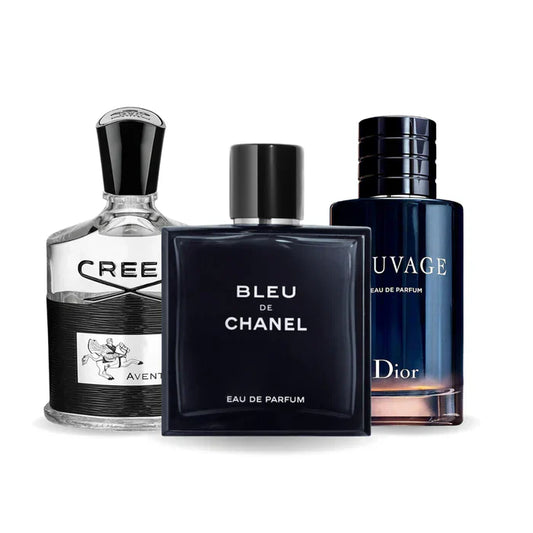 Coffret 3 Parfums: Creed AVENTUS, BLEU DE CHANEL e Dior SAUVAGE 100ml