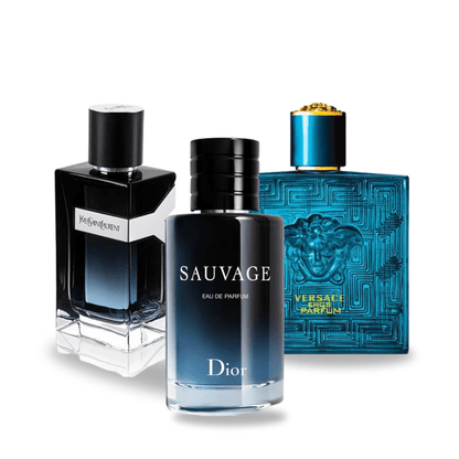 Coffret 3 Parfums:Dior SAUVAGE, Yves Saint Laurent Y MEN y Versace EROS 100ml