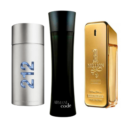 Coffret 3 Parfums: 212 Men NYC, Paco Rabanne One Milion y Armani Code Homme 100ml