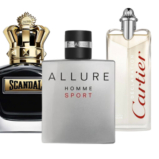 Coffret 3 Parfums: Allure Homme Sports, Jean Paul Gaultier Scandal, y Cartier Declaration 100ml