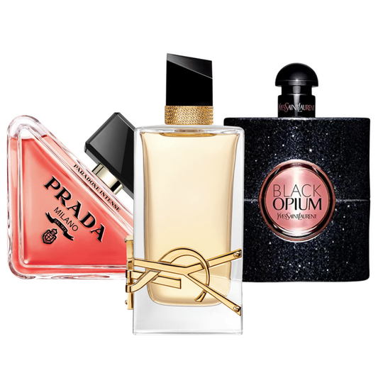 Coffret 3 Parfums: Prada Paradox, Black Opium Yves Saint Laurent, y Libre 100ml