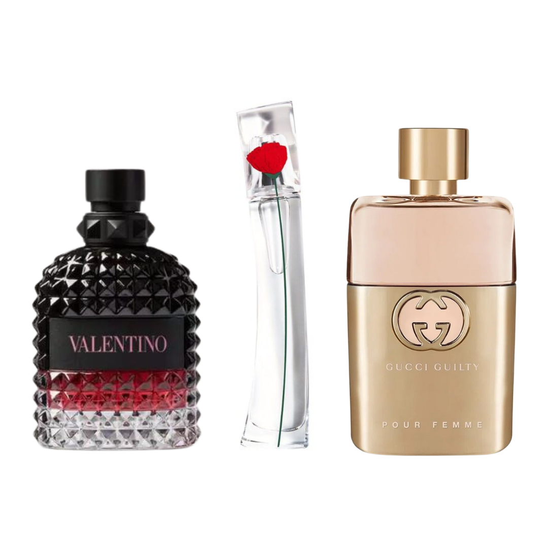 Coffret 3 Parfums: Gucci Guilt, Valentini Intense, y Flower Kenzo 100ml