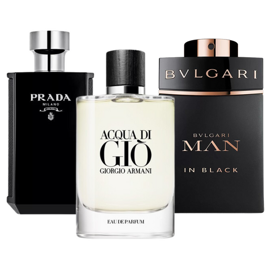 Coffret 3 Parfums: Bvlgari In Black, Giorgio Armani Acqua Di Gio, y L'Homme Prada Intense 100ml