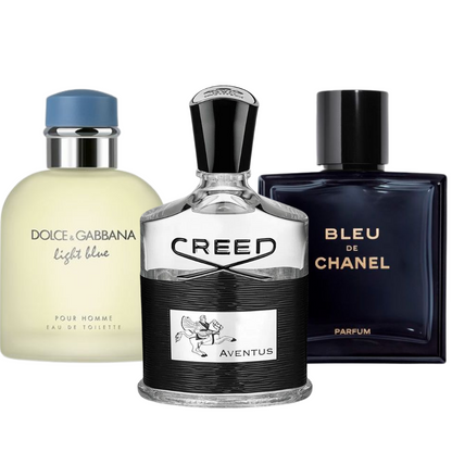 Coffret 3 Parfums: Bleu de Chanel, Creed Aventus, y Light Blue Dolce Gabbana 100ml